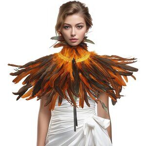 Women Black Feather Shrug Shawl Halloween Collar for Renaissance Ball Costume